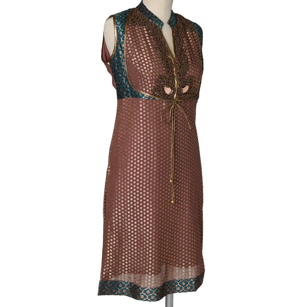 Embroidered Beaded Tunic Top Sz M Embellished Boho Bollywood Festive Indie 70s